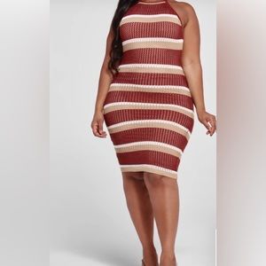 Sexy Amber and Brown Striped Crochet Bodycon Dress-Always open to negotiate